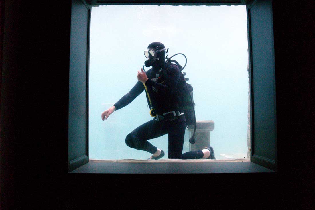 diver inside aquarium